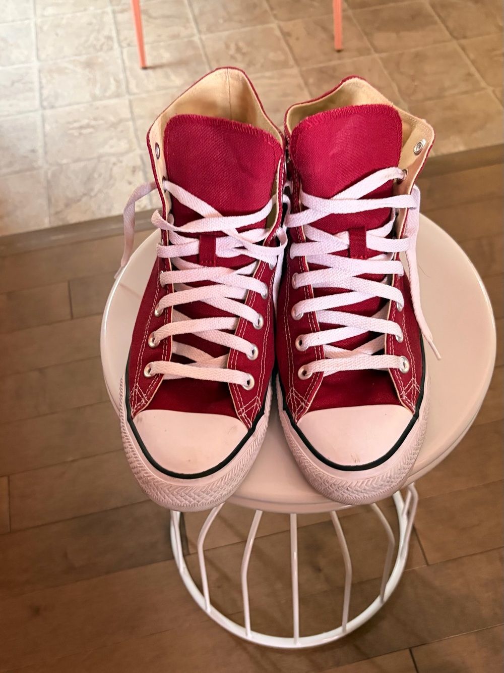 Classic High-Top Converse Canvas Sneakers in burgundy - size 9 men’s, 11 women's